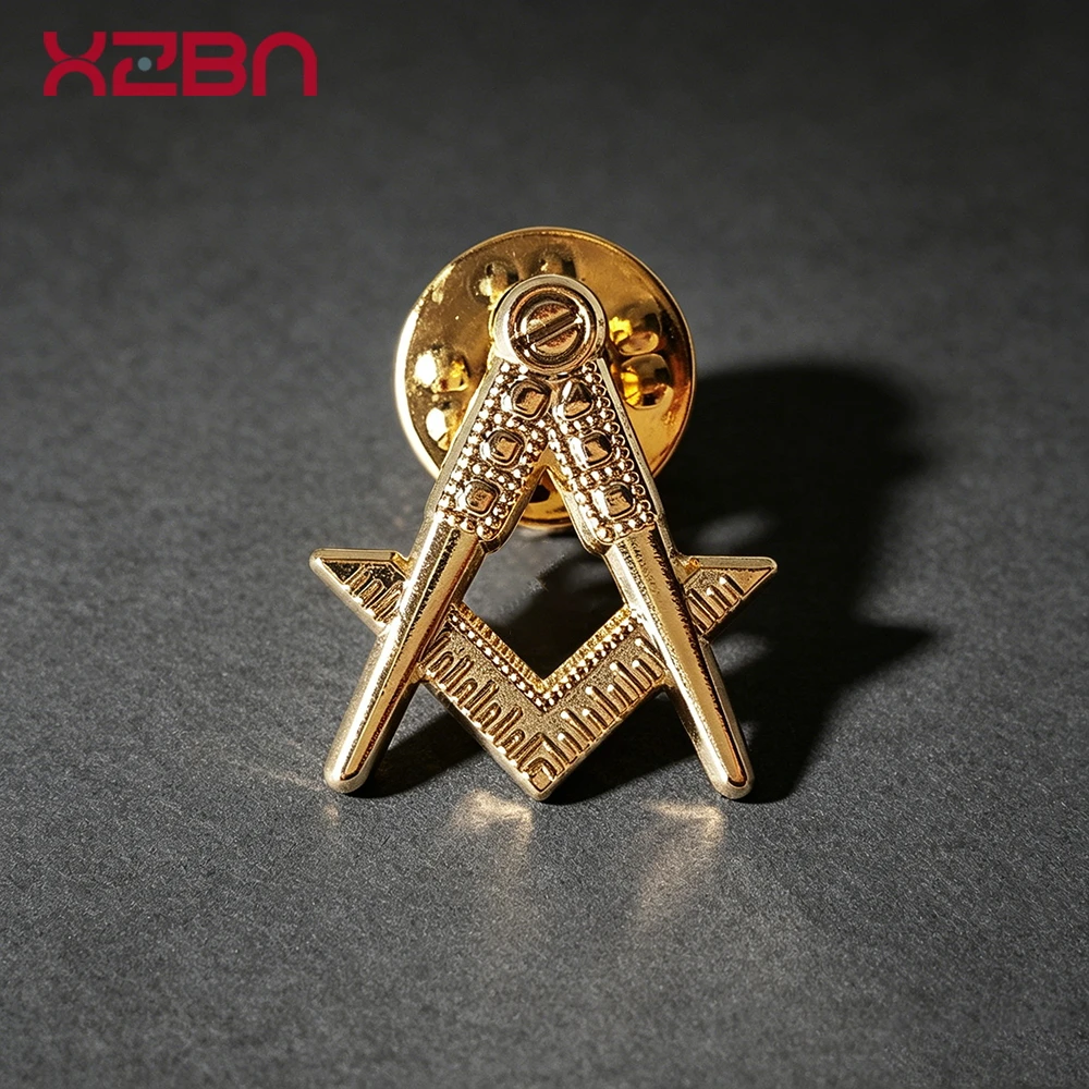 Masonic Lapel Pins Freemason Badge Mason Freemason Compass and Square Hollow out Metal Gold Plating Brooch Exquisite