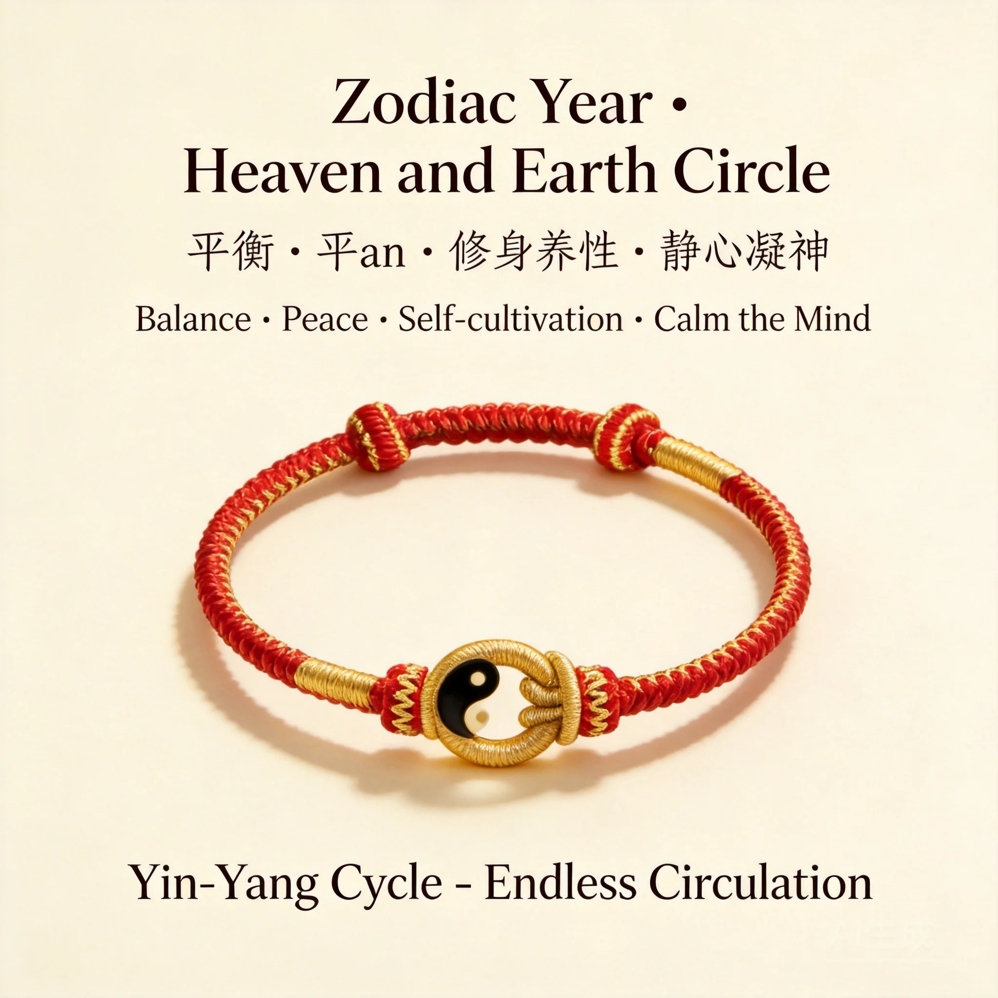 Chinese Style 12 Zodiac Qian Kun Ring Hand Woven Red String Bracelet Lucky Fortune Attracting Blessing Bringing Benmingnian Jewe