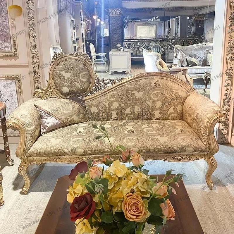 

yj57 European classical solid wood carving flower beauty couch French court retro old fabric princess chair