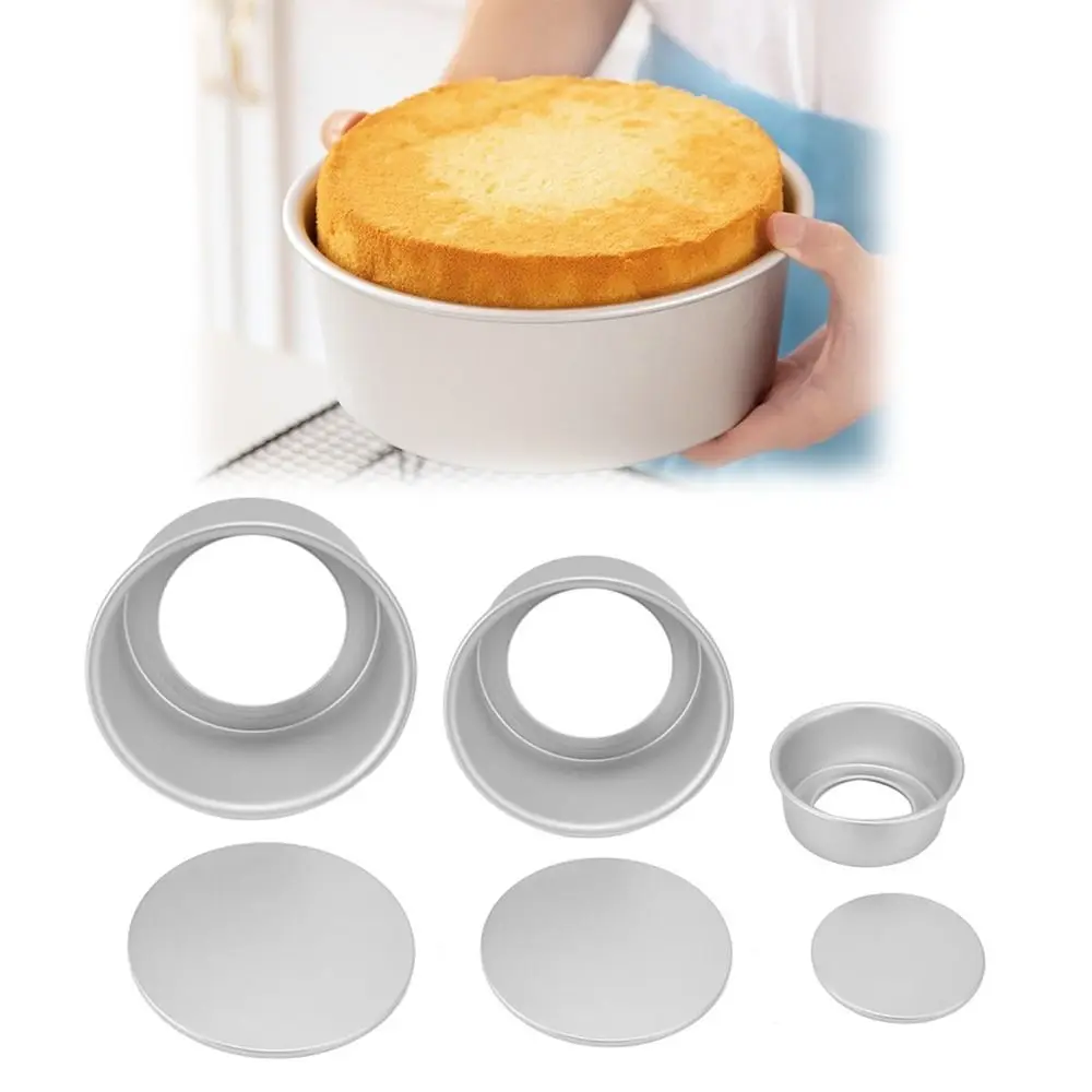 3pcs 4/6/8 Inch Round Cake Pan Anodized Finish Aluminum Alloy Chiffon Cake Pan Deep Tall Removable Bottom Layer Cake Pan