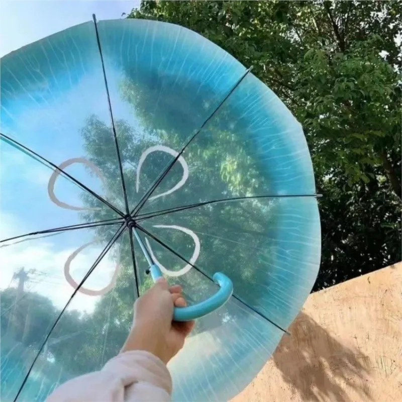 Creative Student Transparent Long handled Umbrella Japanese Automatic Thickening Windproof Portable Performance Umbrella LF582