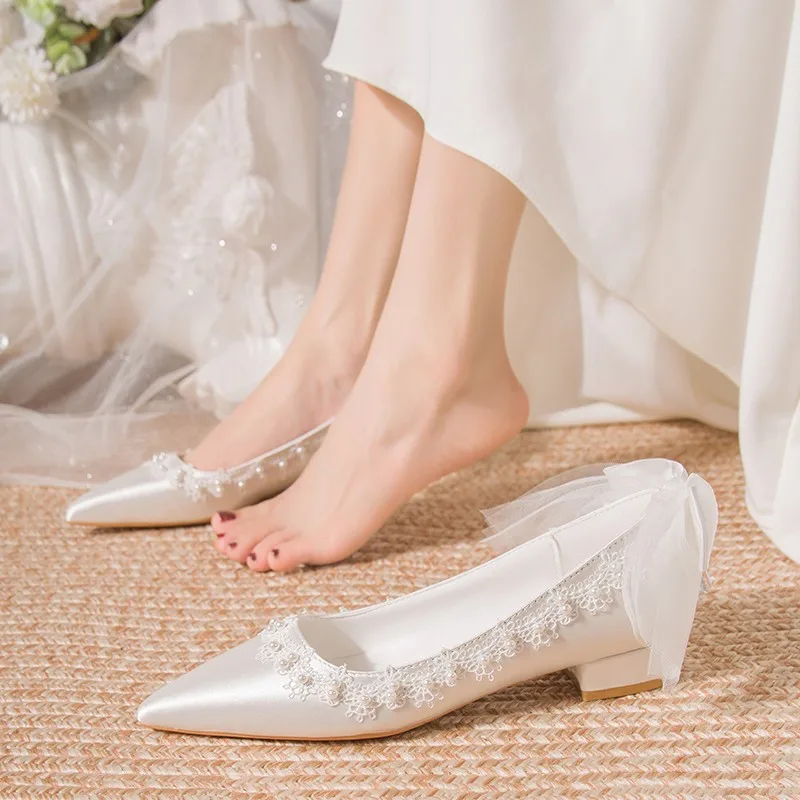 أحذية زفاف العروس فستان الزفاف الفرنسي الرئيسي اثنين ارتداء أقدام غير متعبة 2025 جديد متعدد الاستخدامات الكعب العالي للنساء #2