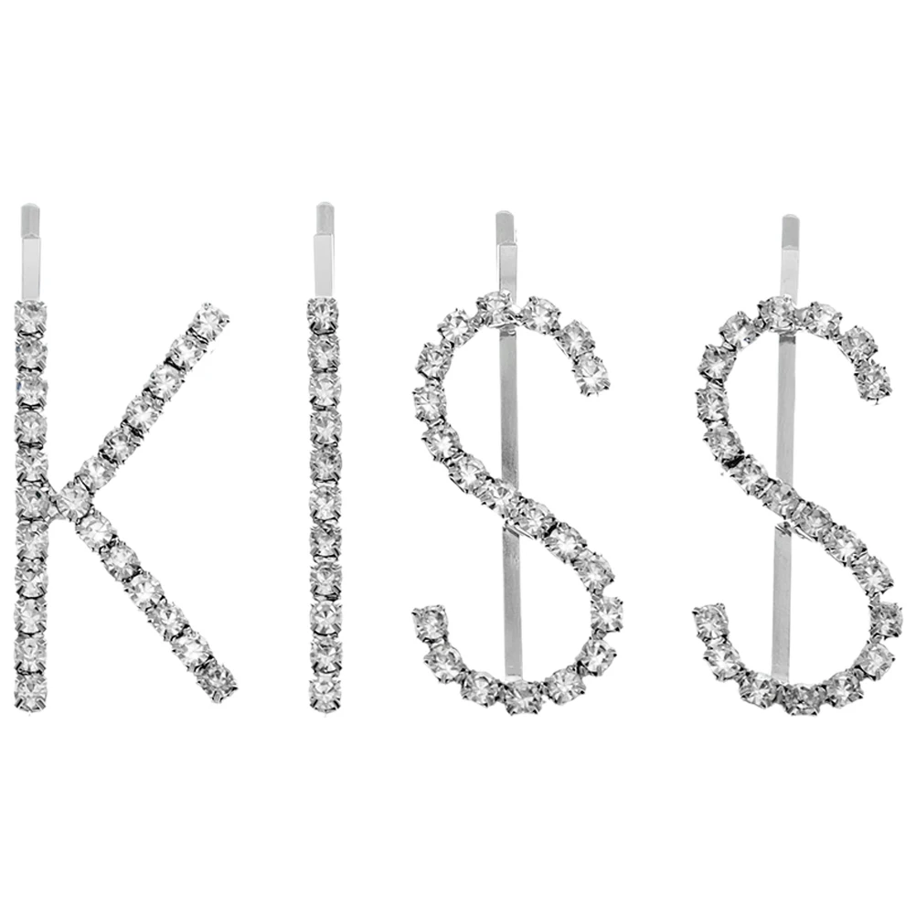 

Rhinestone Hair Clips Letter Accessories Decorative Silver Alloy Women Girls Fashion Hair Decorations Styling Sectioning