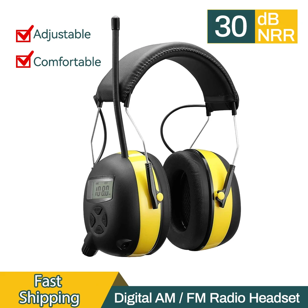 Digital AM/FM Stereo Radio Ear Muffs NRR 30dB Ear Protection for Mowing Professional Hearing Protector Radio Headphone