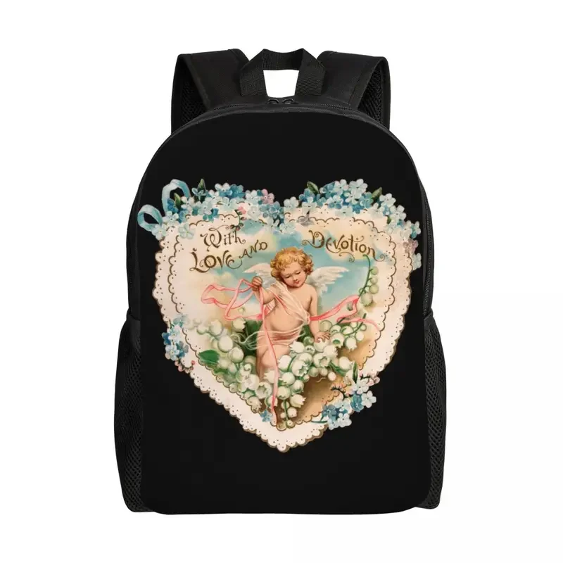 Custom Vintage Valentine Illustration Of A Cupid Backpack for Men Women School College Students Bookbag Fits 15 Inch Laptop Bags