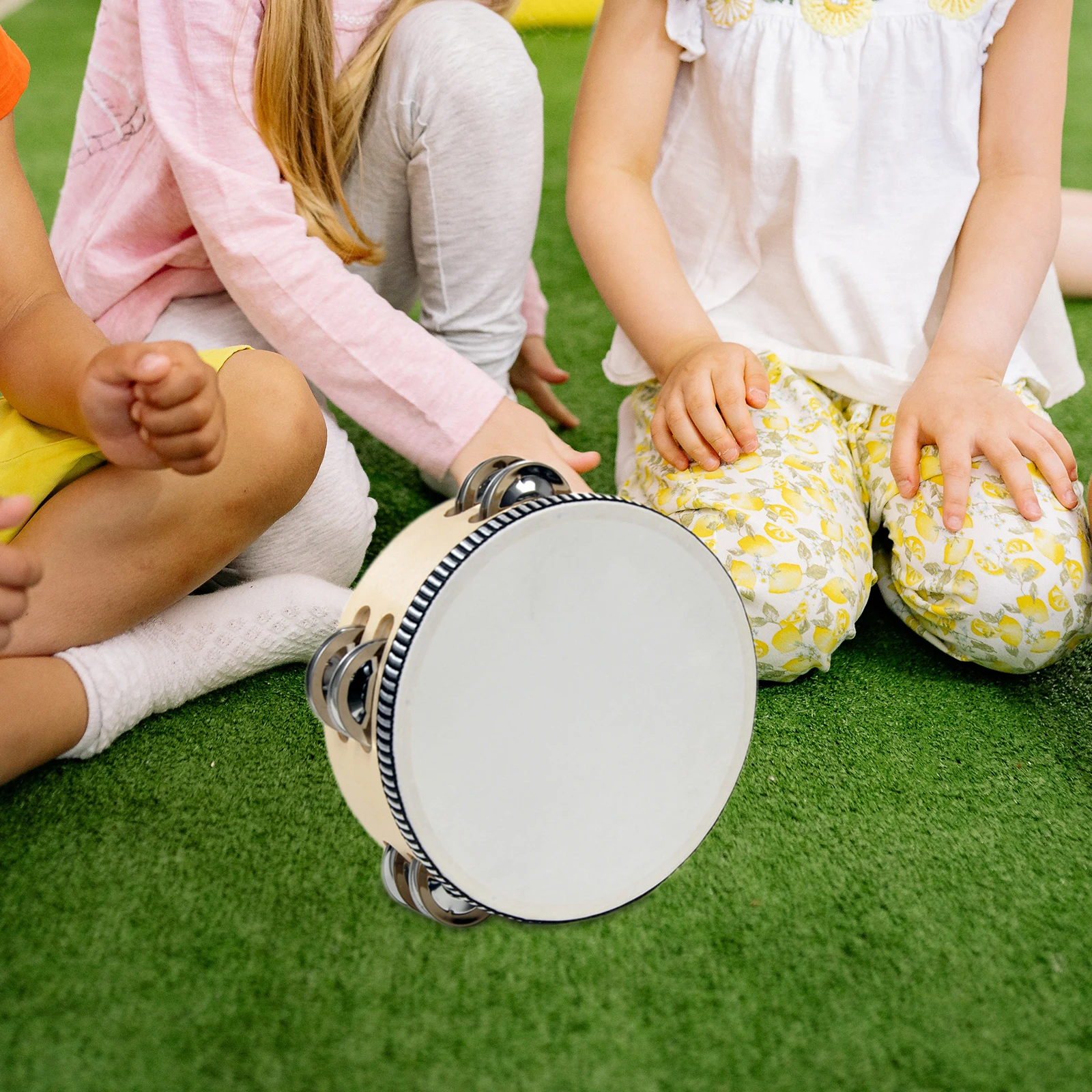 Pandereta Musical de madera de 10 pulgadas, instrumento de ritmo, tambor de mano, Jingles de Metal, juguetes educativos de percusión para fiesta en la Iglesia