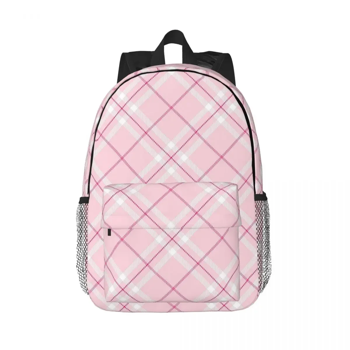 

Blush Pink Plaid Pattern Backpacks Boys Girls Bookbag Casual Children School Bags Travel Rucksack Shoulder Bag Large Capacity