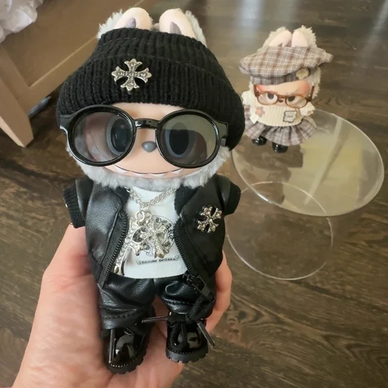 

Hot For Labubwa Clothes, Black Trendy Cool Leather Jacket Set, Cute First, Second and Third Generation Clothes, Hats, Back