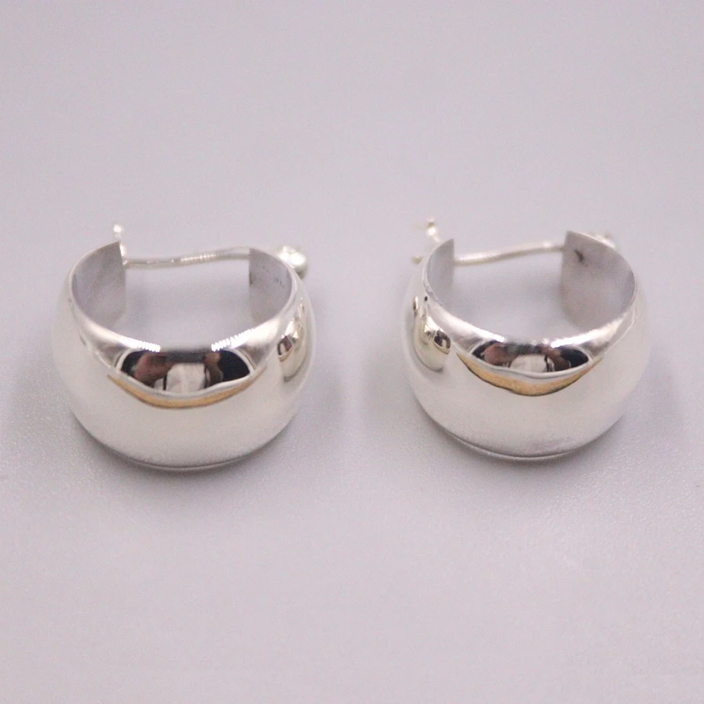 

Real Solid 925 Sterling Silver Hoop Women Lucky Smooth Glossy Wide Earrings