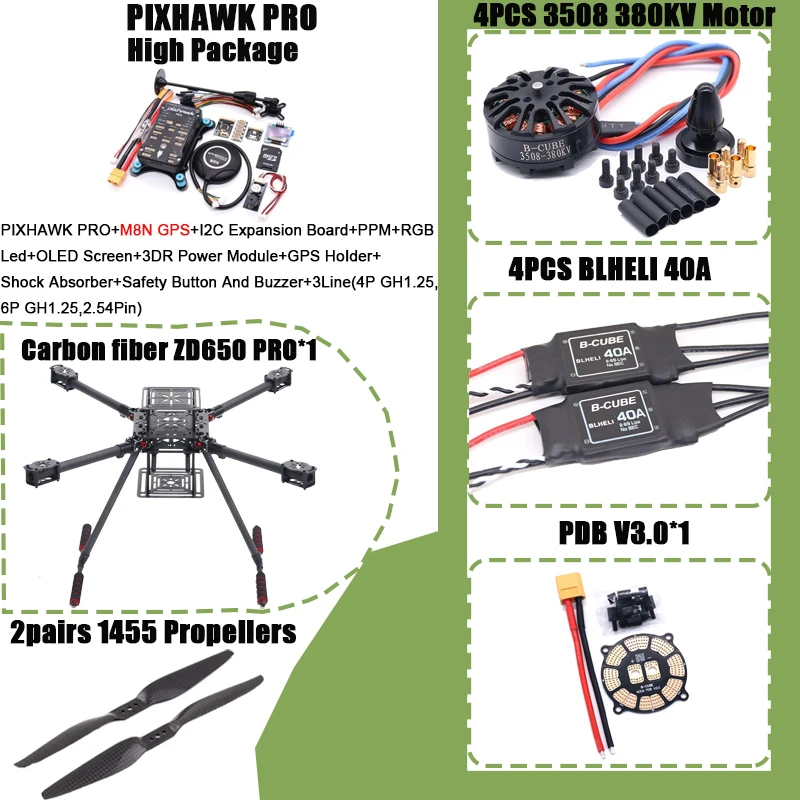HanNiu ZD650 PRO 650mm Ardupilot Pixhawk Carbon fiber Quadcopter Frame FPV Quad met Carbon Fiber Landing Skid Motor ESC 40A