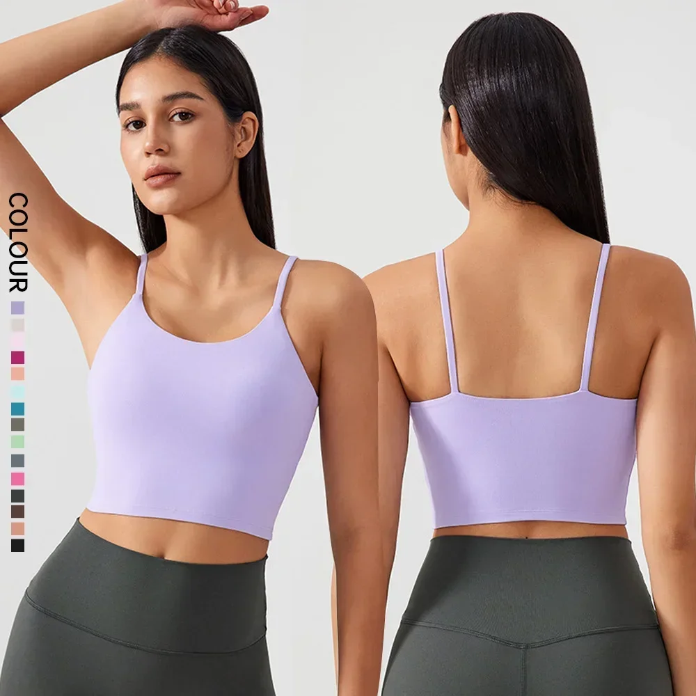 Dupe Light Support Spaghetti Strap Sports Bra for Women Soft Sweat-wicking Four-way Stretch Comfort Bralette Backless Crop Top