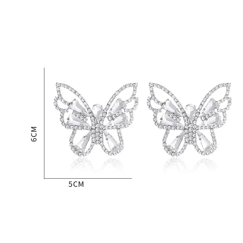 Large Shiny Crystal Butterfly Earrings for Women Fashion Jewelry Wedding Party Bowknot Hanging Trendy Earring