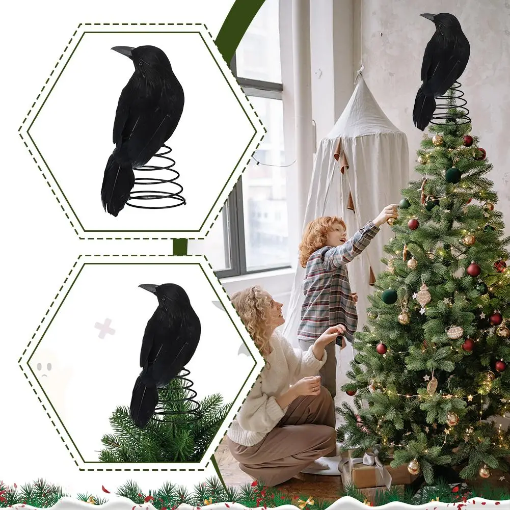 1 قطعة شجرة عيد الميلاد توبر الغراب الديكور واقعية دوامة الربيع قاعدة حديقة المنزل عيد الميلاد القوطية زخرفة الطيور تحت عنوان ديكور هدية