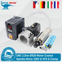 【EU Free VAT】CNC 2.2kw ER20 Water Cooled Spindle Motor 220V & 2.2kw VFD & 80mm Clamp & 75W Pump/Pipe & ER20 Collets (1-13mm)