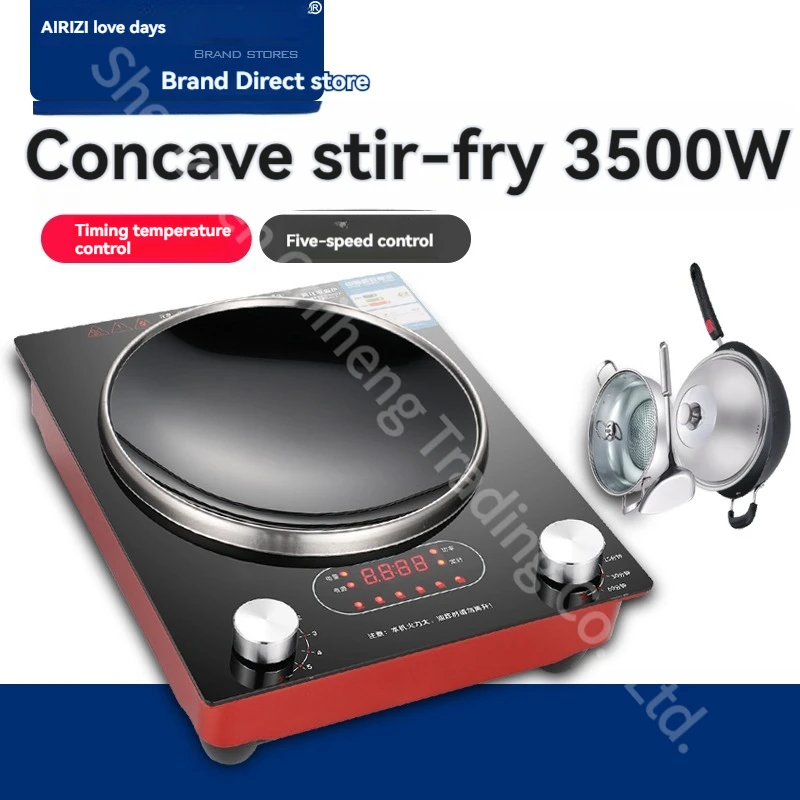 Fogão de indução doméstico côncavo, Fogão de indução comercial de alta potência inteligente Stir-Fry, 3500W