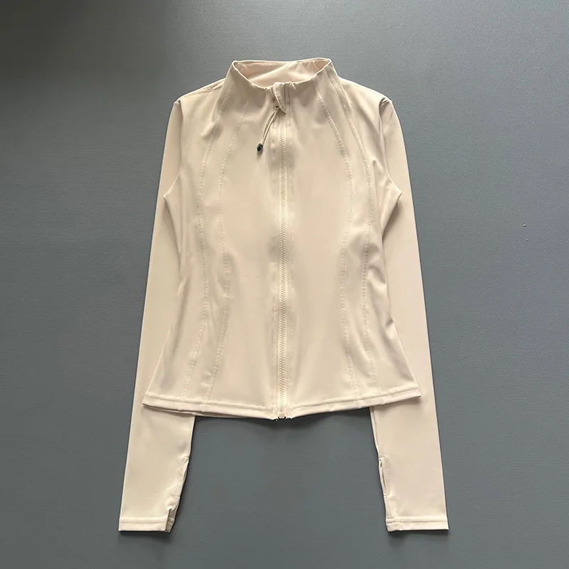 Yoga Gym Running Women's Zip Up Slim Fit Jacket Long Sleeve Stand Collar Solid Color Stretch Breathable Athletic Outerwear