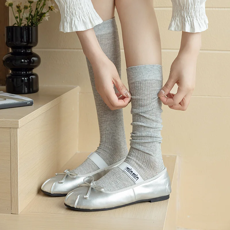 

Trendy Women's Socks Long Summer Plain Casual Woman Stockings Breathable Hollow Out Sweet Mesh Thin Sweet Simple Knee High Socks