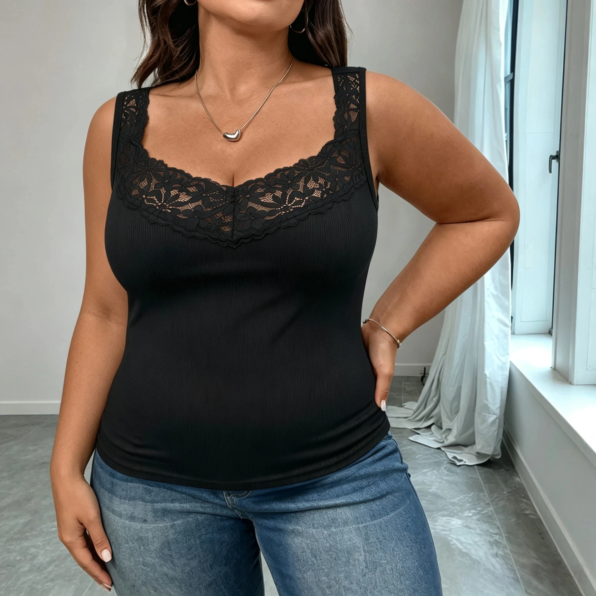 Tank Top Ribbed - Camisola sin mangas de cuello en
