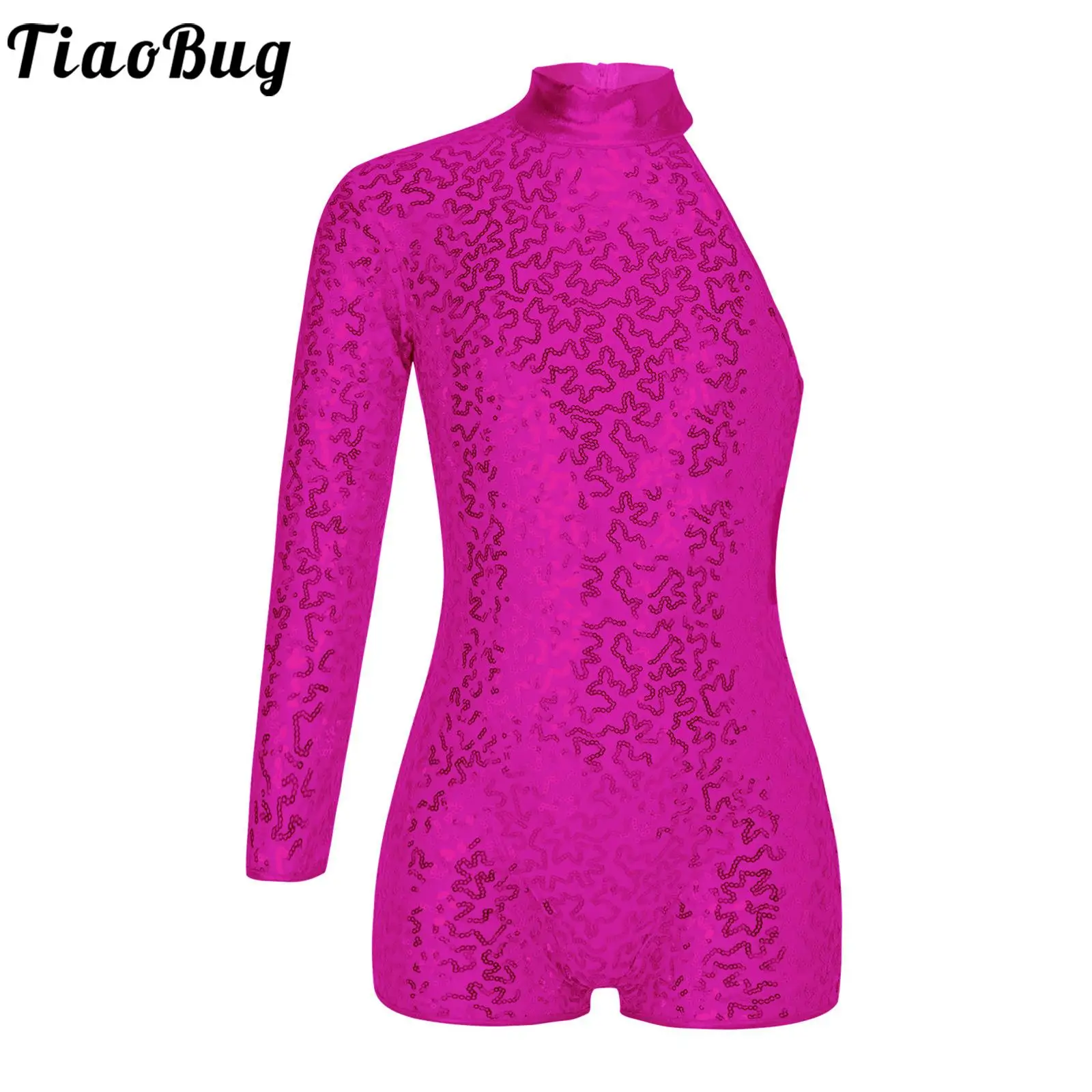 

Girls Shiny Sequin Latin Tango Dance Leotards Single Sleeves Jumpsuit Unitards for Gymnastic Figure Skating Performance Dresses