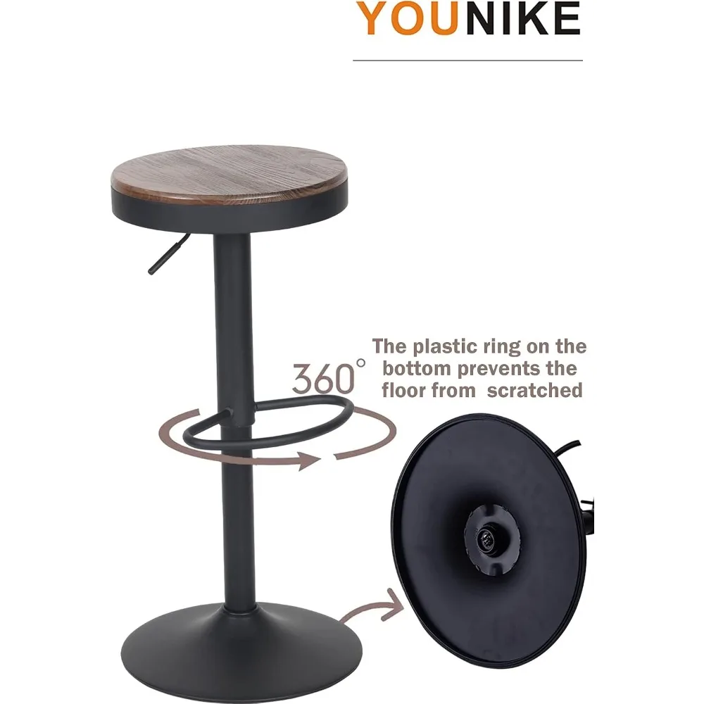 Rustic Counter Height Wooden Bar Stools, Adjustable Swivel with Footrest (Set of 2, Walnut) - view 5