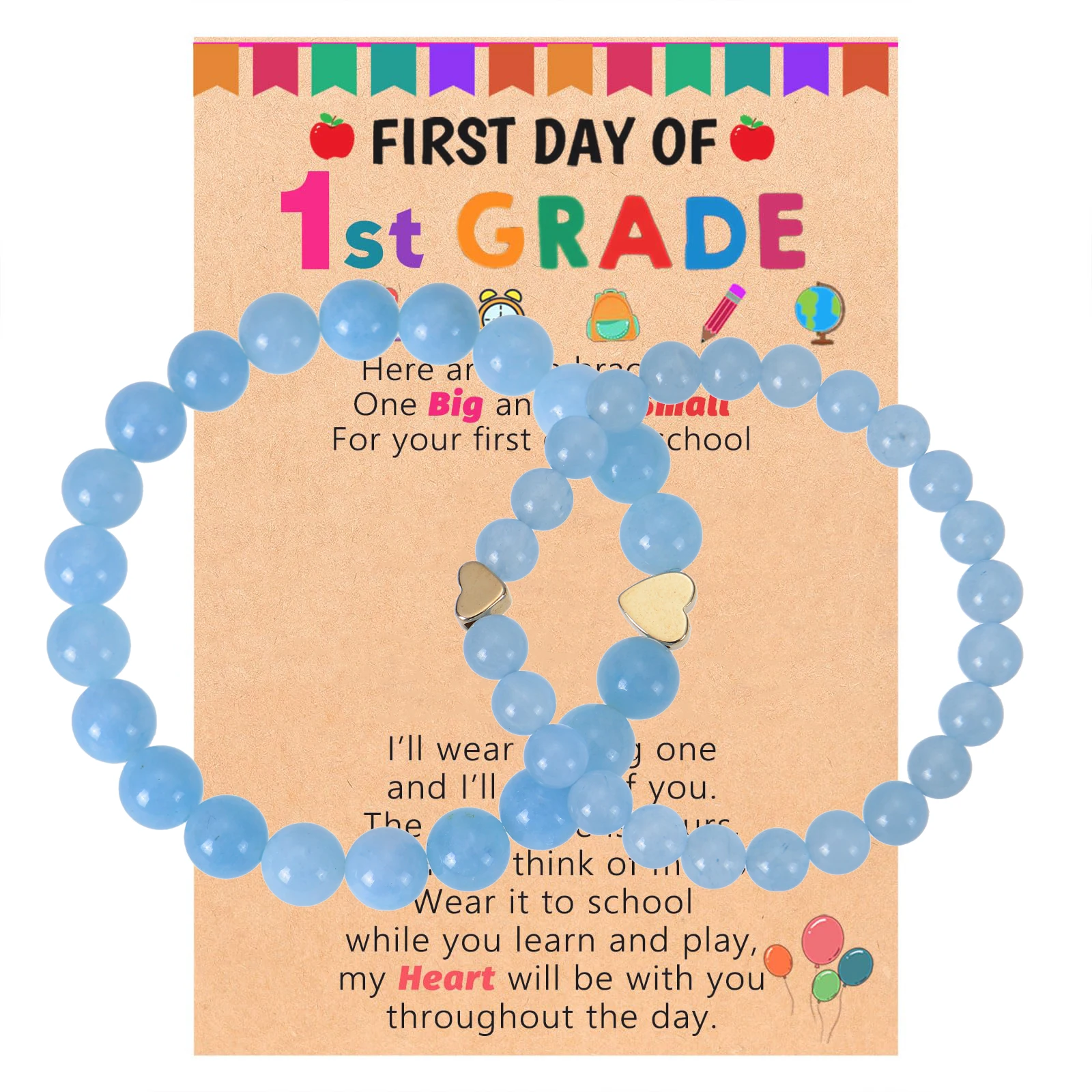 

First Day of School 1-6 Grade Bracelet Back to School Gift Heart Beaded Bracelet Parent-child bracelet for One Big and one Small