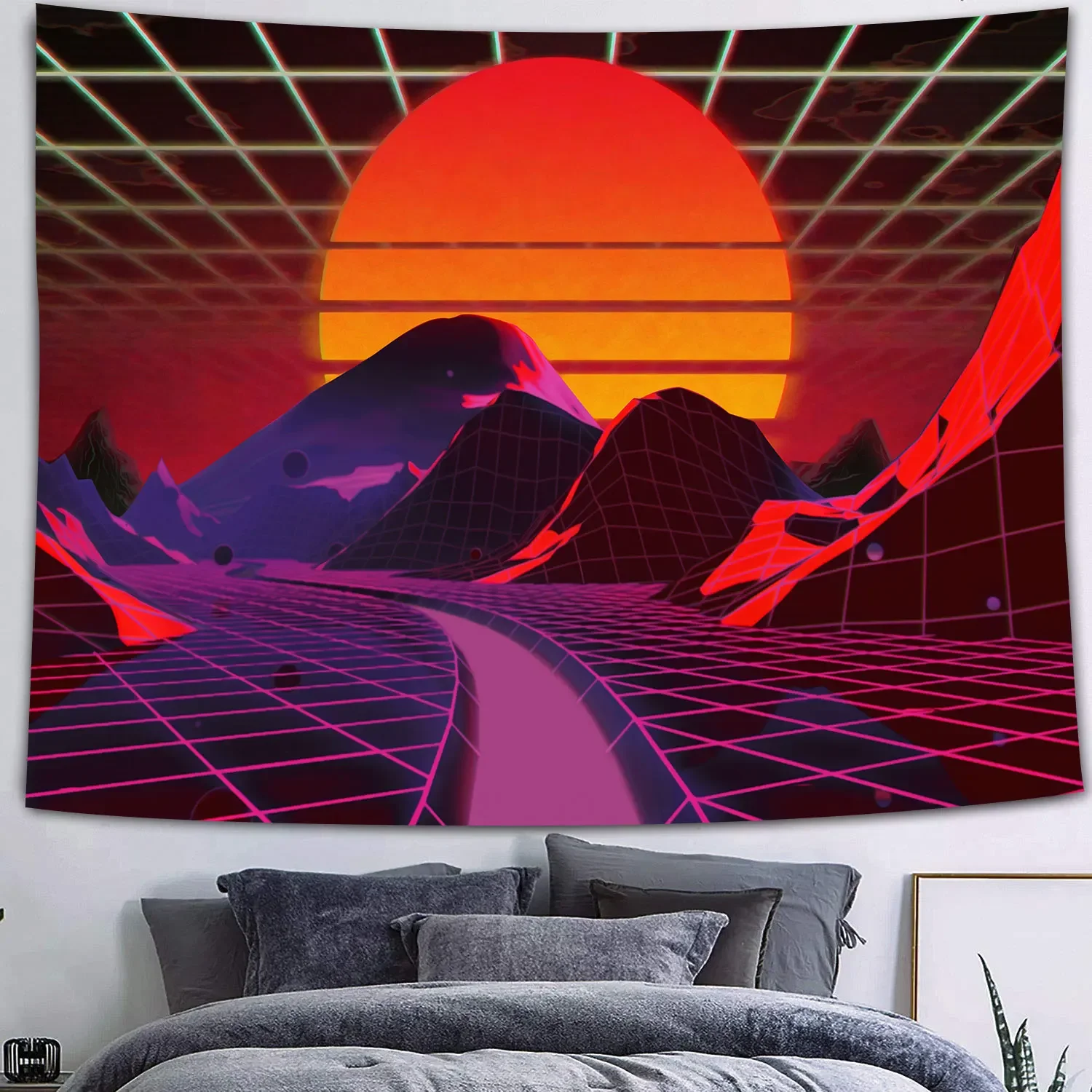 Cyber-Punk Tapestry Psychedelic Fantasy Future City Cyberspace Tapestry Neon 