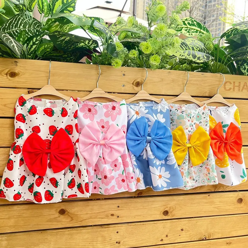 XS-XXL Dog Dress Breathable Bowknot Floral Puppy Princess Skirt Cute Bowknot Pet Skirt Spring Summer