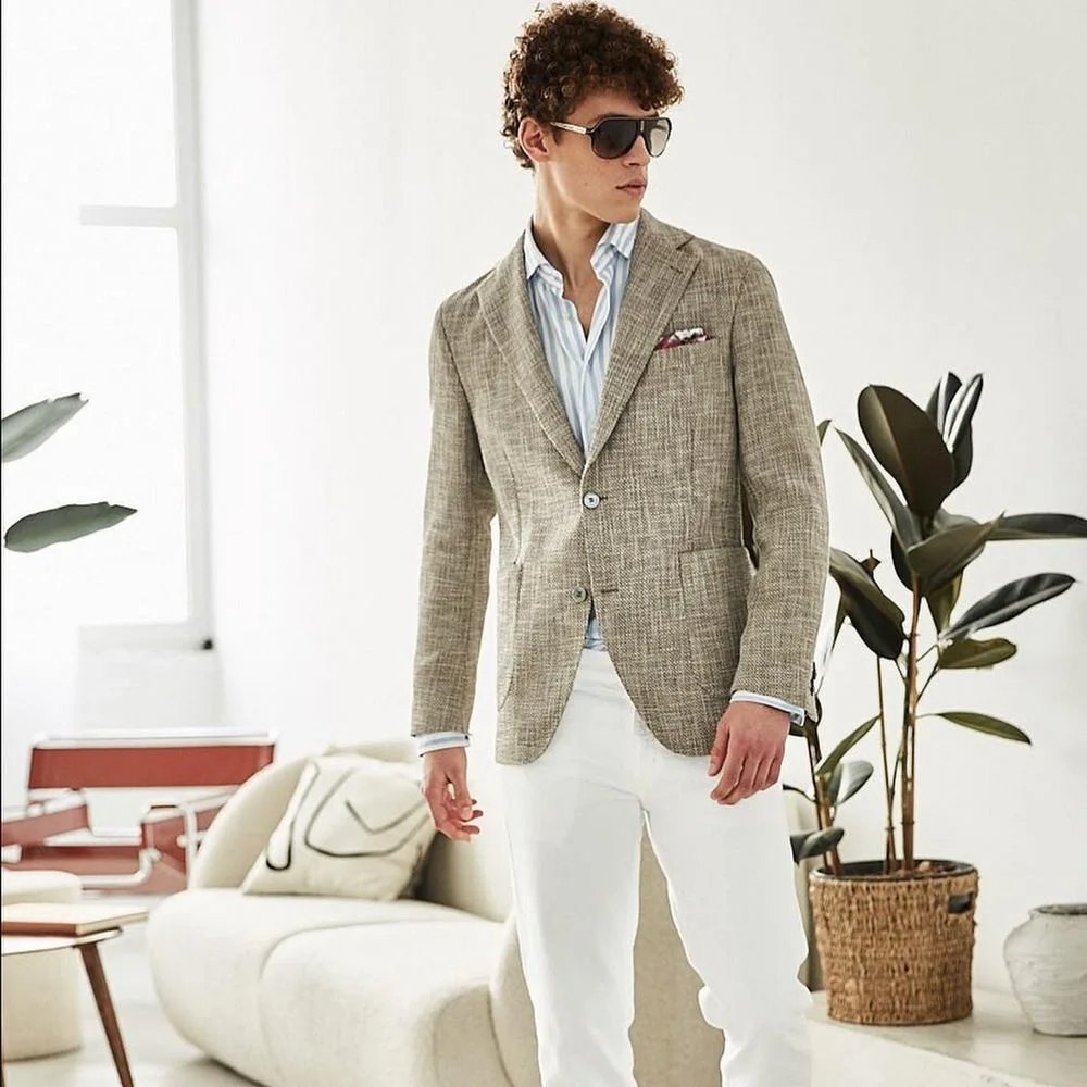 

Casual Style Men's Social Coat Single-breasted Suit Jackets for Man Jackets High Quality Linen Fabric Lightweight Urban Blazers