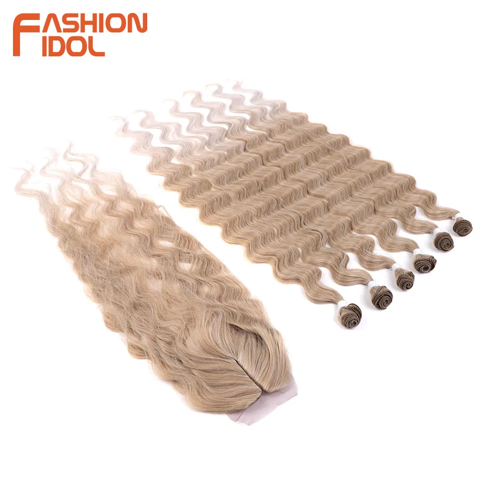 موضة المعبود 36 بوصة/90 سنتيمتر 320 جرام/7 قطعة شعر مموج الاصطناعية حزم الشعر وهمية مع إغلاق شقراء جديلة وصلات شعر للنساء