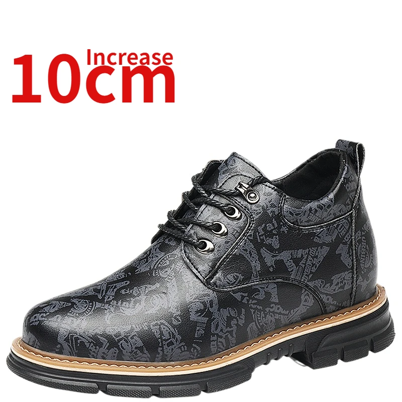 

Invisible Height Increase 10cm Sports Casual Leather Shoes for Men Outdoor Camouflage Casual Work Shoe Thick Sole Elevated Shoes