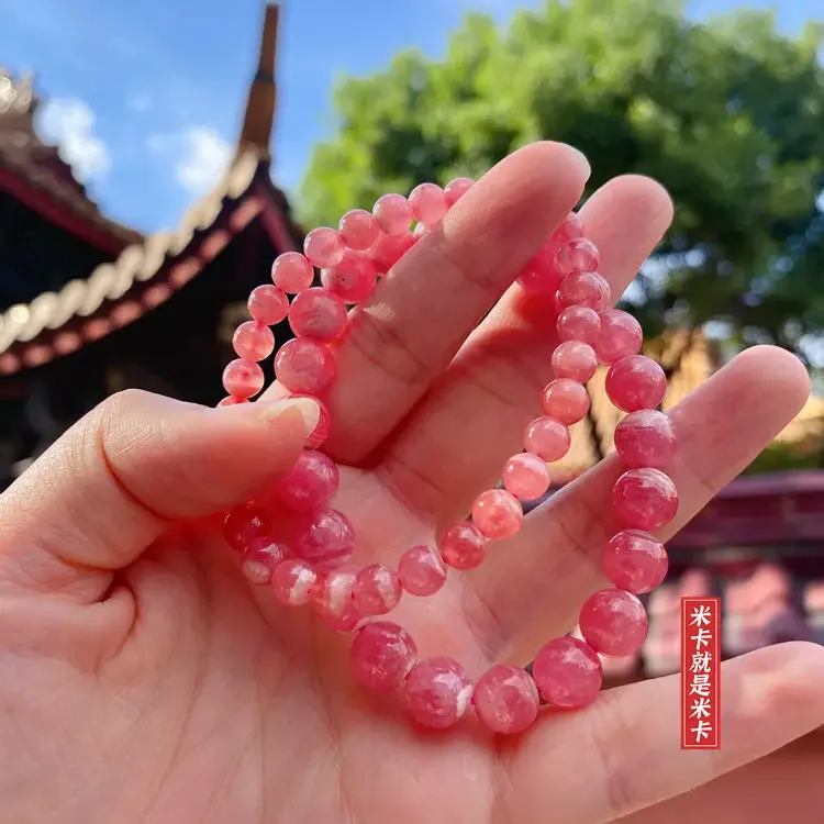 

UMQ Blessing Gift Red Grain Stone Argentina Pink Peach Blossom Love Stone Natural Crystal Bracelet Girlfriends Jewelry