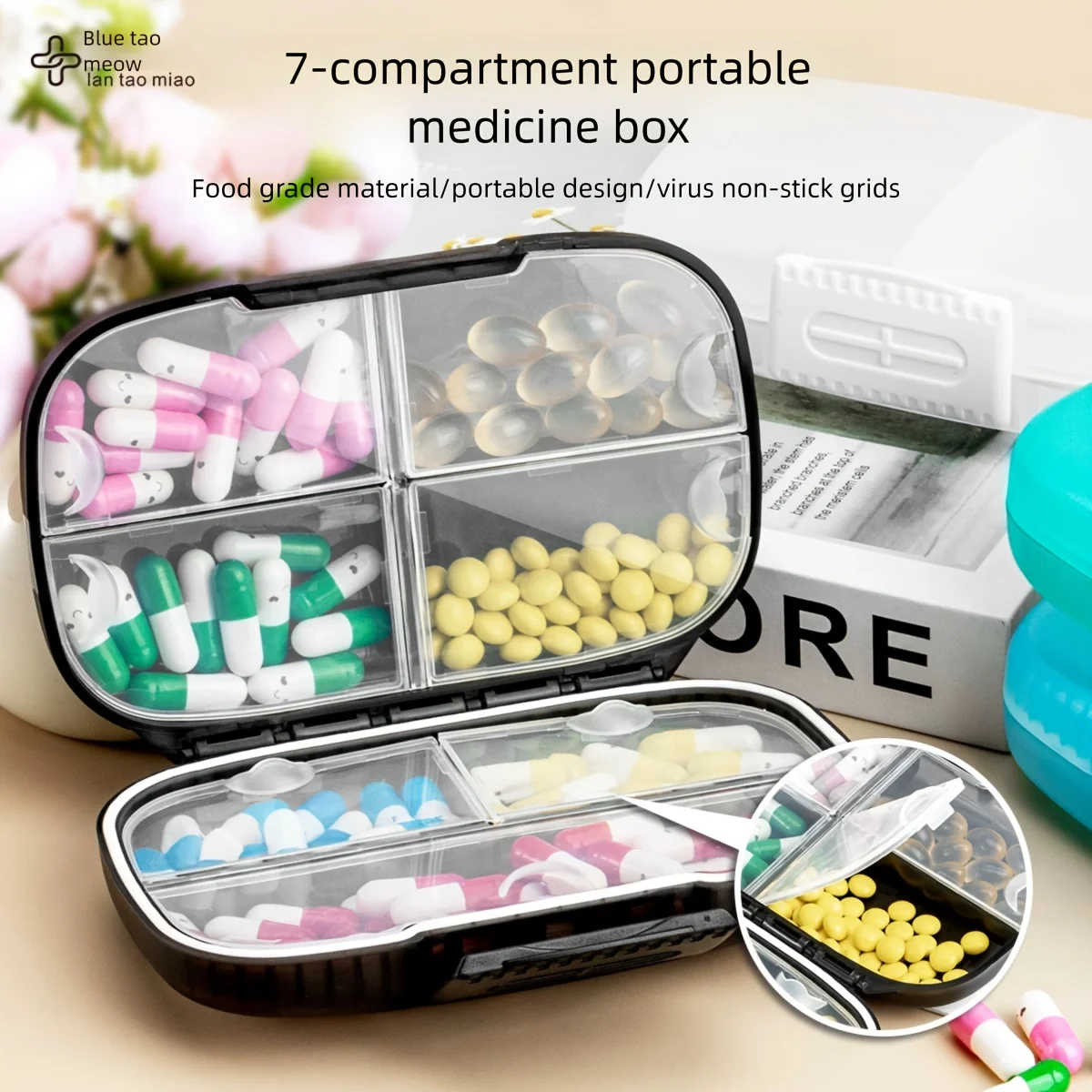 

Travel Pill Organizer Weekly Duallock Portable Case 7 Large Compartments Sealed Medicine Container Vitaminfish Oilsupplement