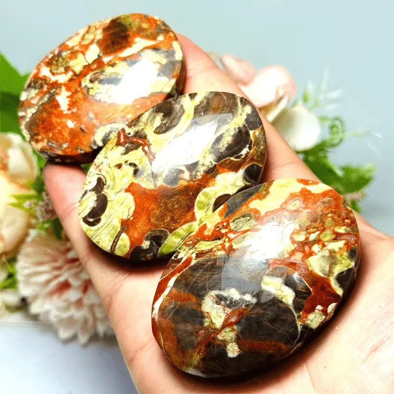 1pc Money Agate Palm Stone Specimen, Golden-Brown Gradient Polished Crystal, Home Office Decor & Holiday Gift