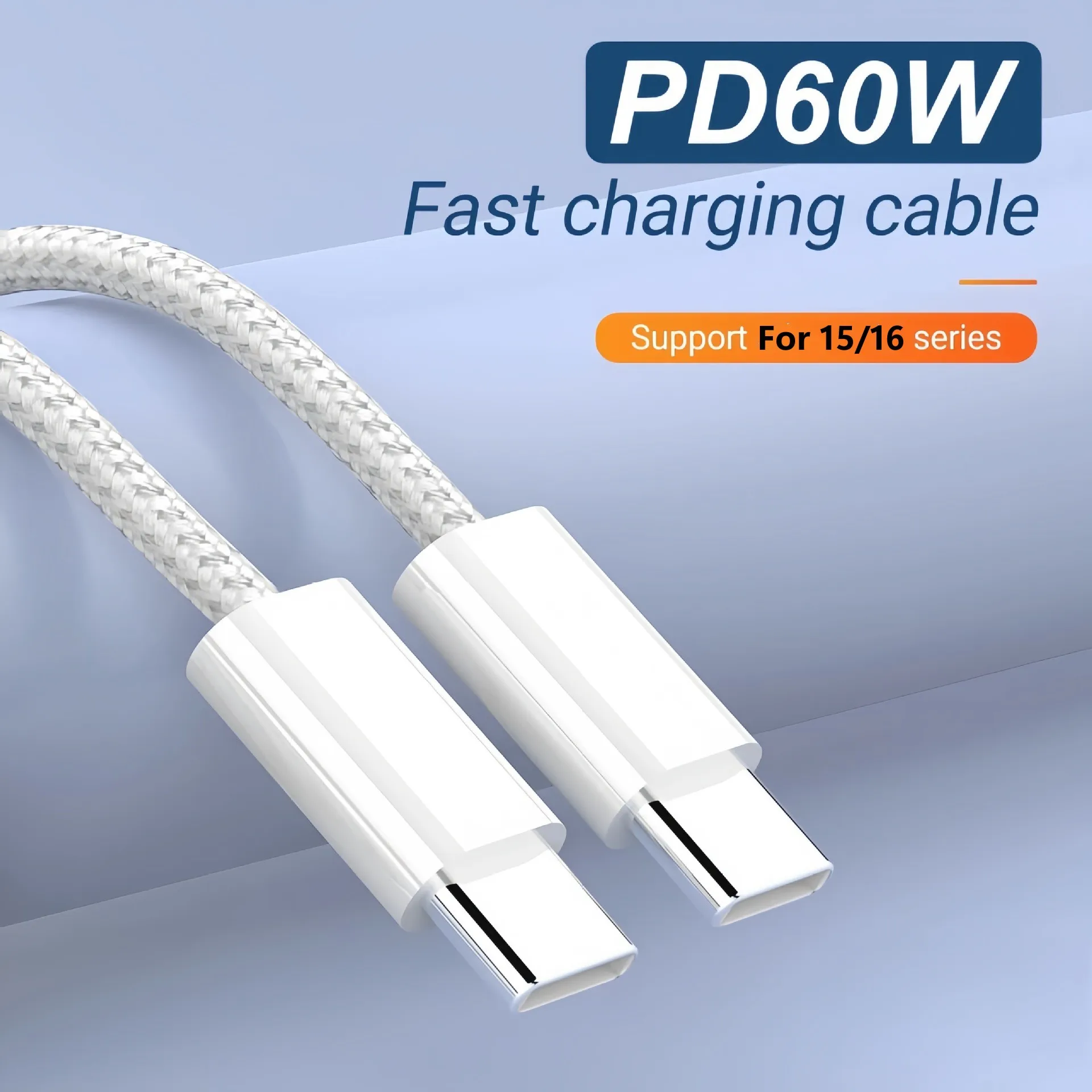 

10Pcs 60W Woven USB-C Charge Cable 1m For 16 15 Type C to Type C 60W PD Charger Cord Fast Charging Wire