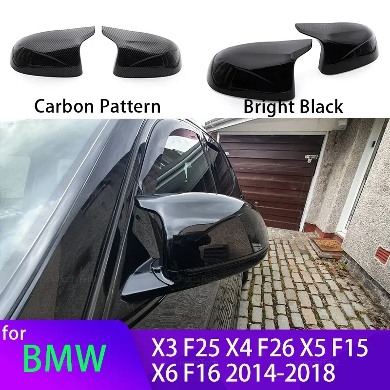 For BMW F25 X3 F26 X4 F15 X5 F16 X6 14-18 M Style Look DIY Trim 1 Pair Carbon Fiber Look Black Rearview Side Mirror Cover Caps