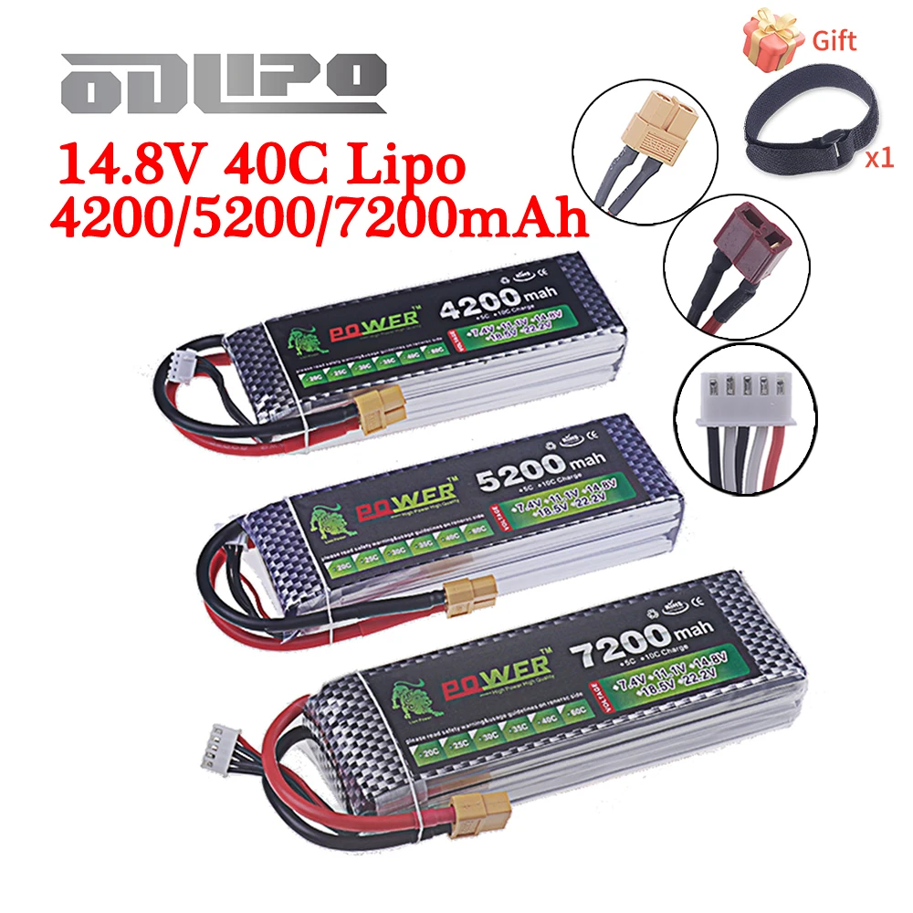 Batteria Lipo 14.8V 4S 4200mAh 5200mAh 7200mAh XT60 Deans T per giocattoli RC auto da corsa FPV Quadcopter elicottero Drone batteria di ricambio