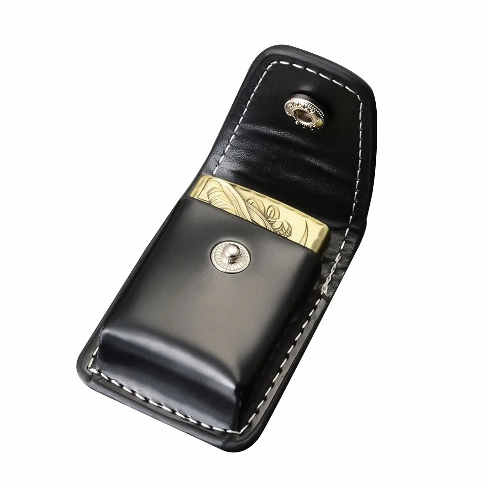 Funda portátil de cuero para hombre, funda pequeña a prueba de viento con cremallera para encendedor de cigarrillos, bolsa de regalo, herramienta