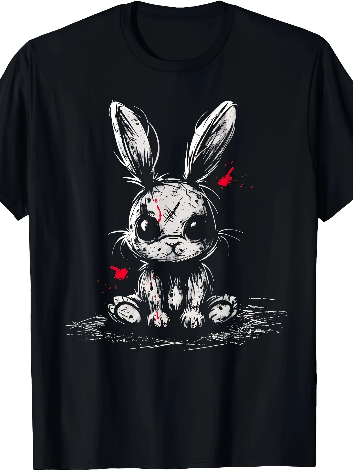 Evil Horror Bunny Rabbit Creepy Cute Alt Goth Grunge Demon T-Shirt100% Cotton, 220g, seasonal casual and trendy men, round neck high street pure cotton short-sleeved T-shirt, fashion boutique T-shirt, Casual WearPattern Print Cotton Crew Neck T-Shirt