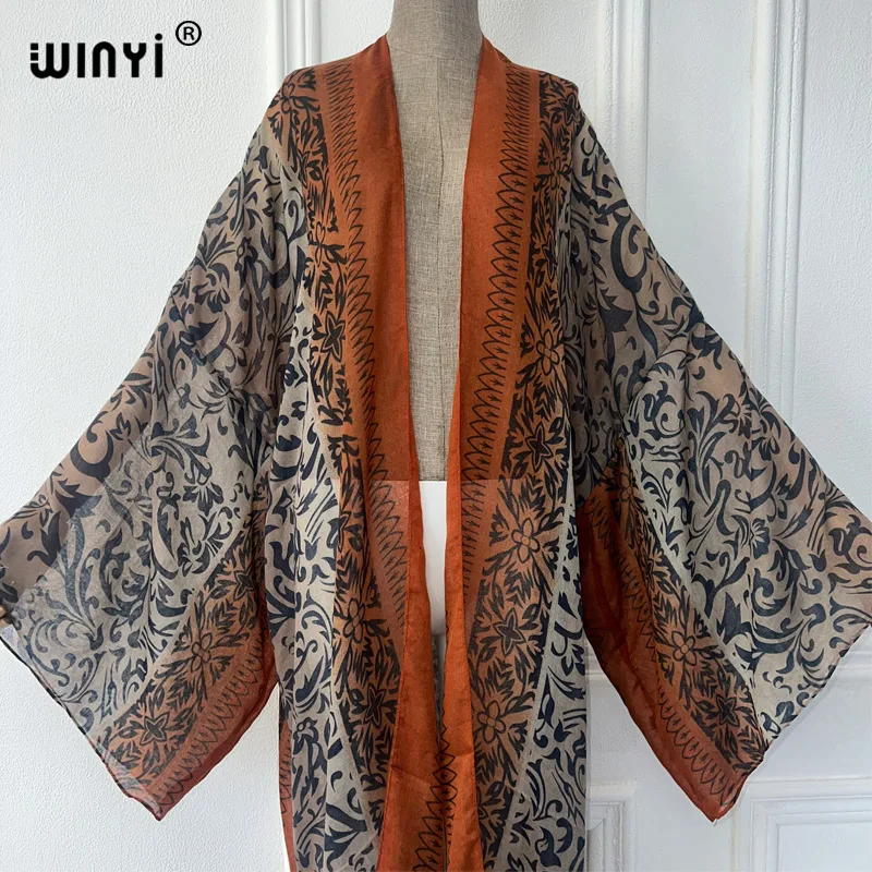 WINYI Africa Leopard print summer kimono maxi dress beach cover up Cardigan boho sexy coat abayas kaftan beach outfits women