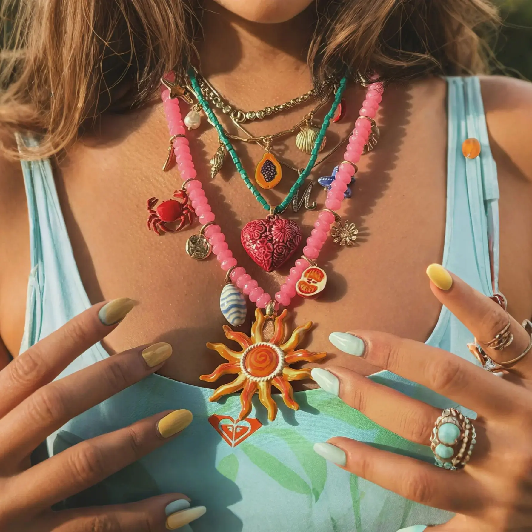

ZAA Summer Ocean Vacation Beaded Charms Sun Heart Conch Crab Pendant Necklaces for Women Beach Party Jewelry Neck Accessories