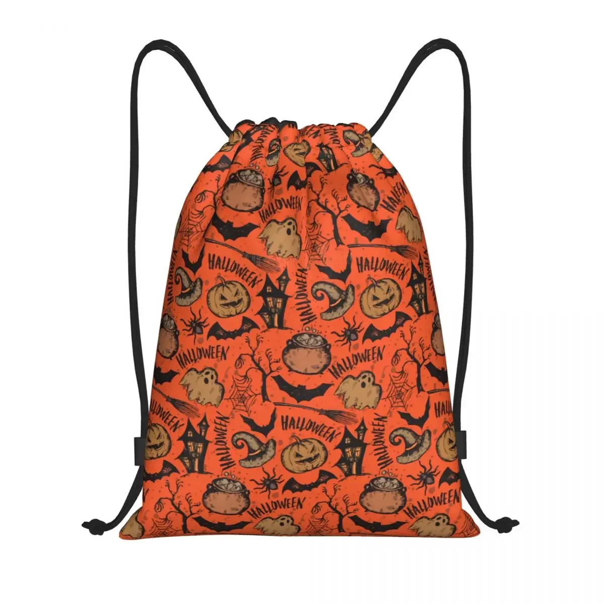 

Custom Halloween Pumpkin Spider Bats Gothic Magic Mysterious Horror Drawstring Backpack Sports Gym Bag Men Shopping Sackpack