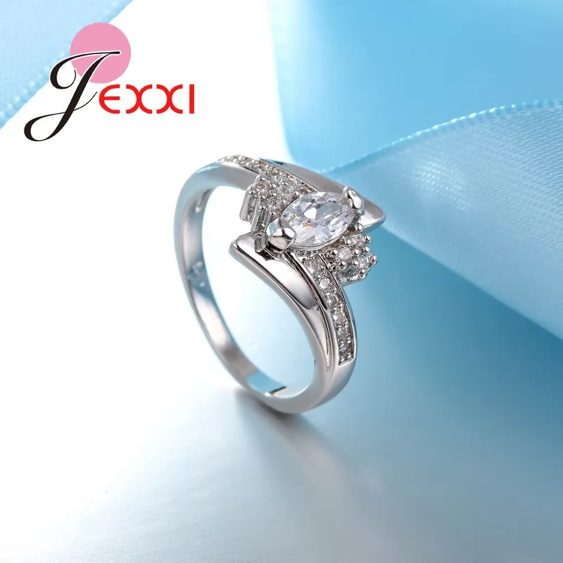 Brand New Design Four Colors Real 925 Sterling Silver Fashion CZ Crystal Engagement Rings For Women Party Ring Jewelry