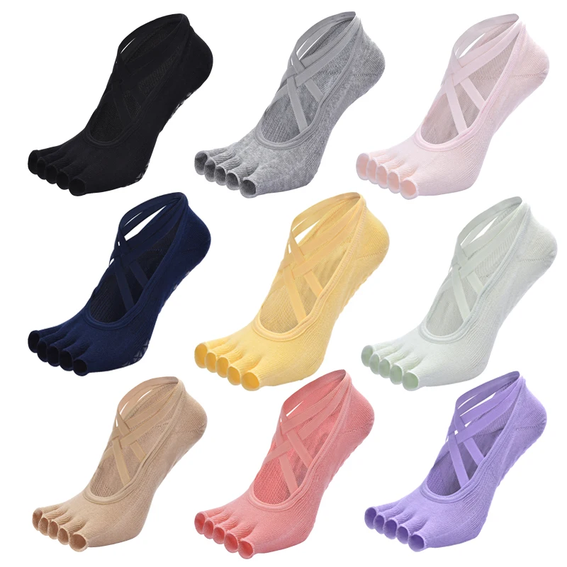 Women Non-Slip Bandage Five Finger Socks Ladies Breathable Backless Five Toe Pilates Socks Cotton Fitness Ballet Dance Sock image 6