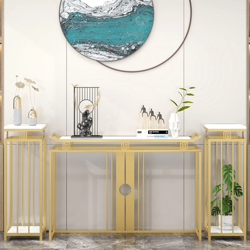 New Chinese marble entrance table clubhouse lobby decoration end view table aisle against the wall light luxury