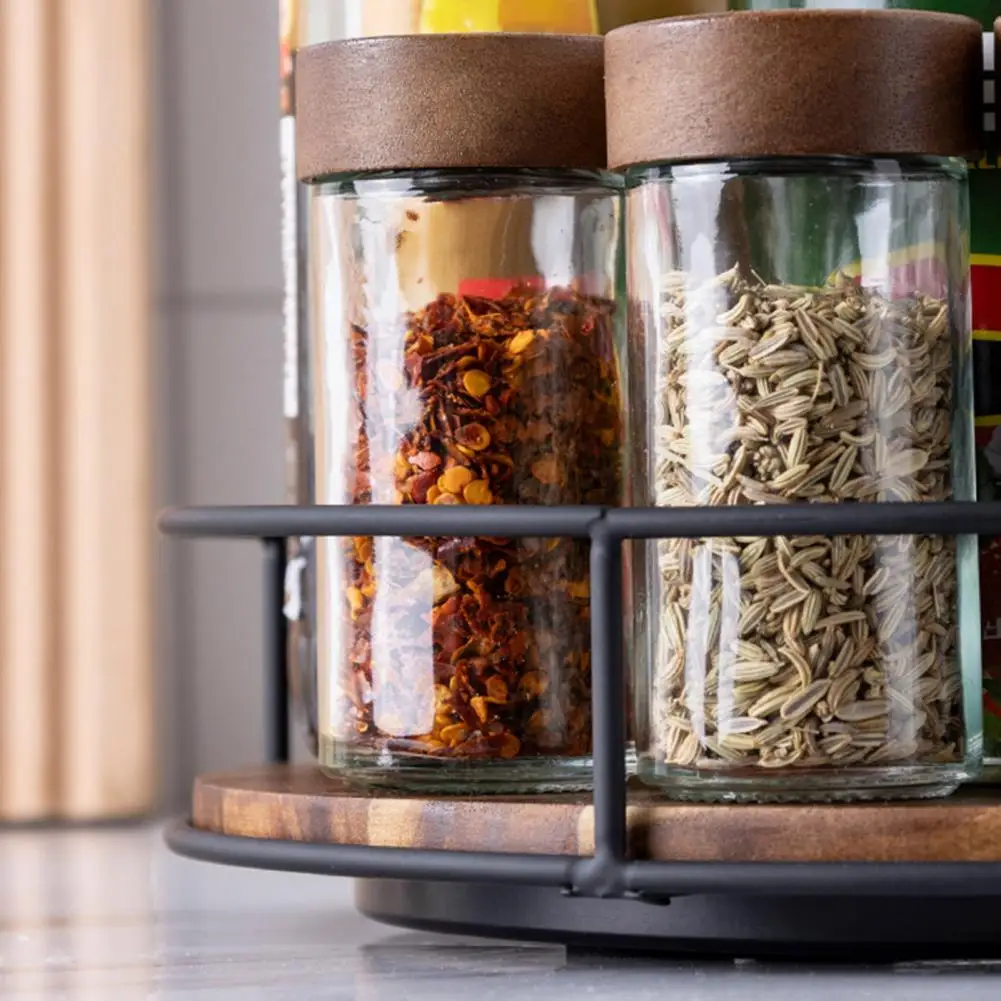 Storage Tray Spice Rack Organizer Multifunctional Wooden Turntable 360-degree Rotating Kitchen Countertop Organizer Tray Storage