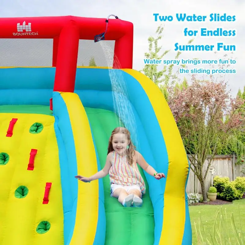 Inflatable Water Park Bounce House with Double Slide and Climbing Wall with 735W Blower view 3