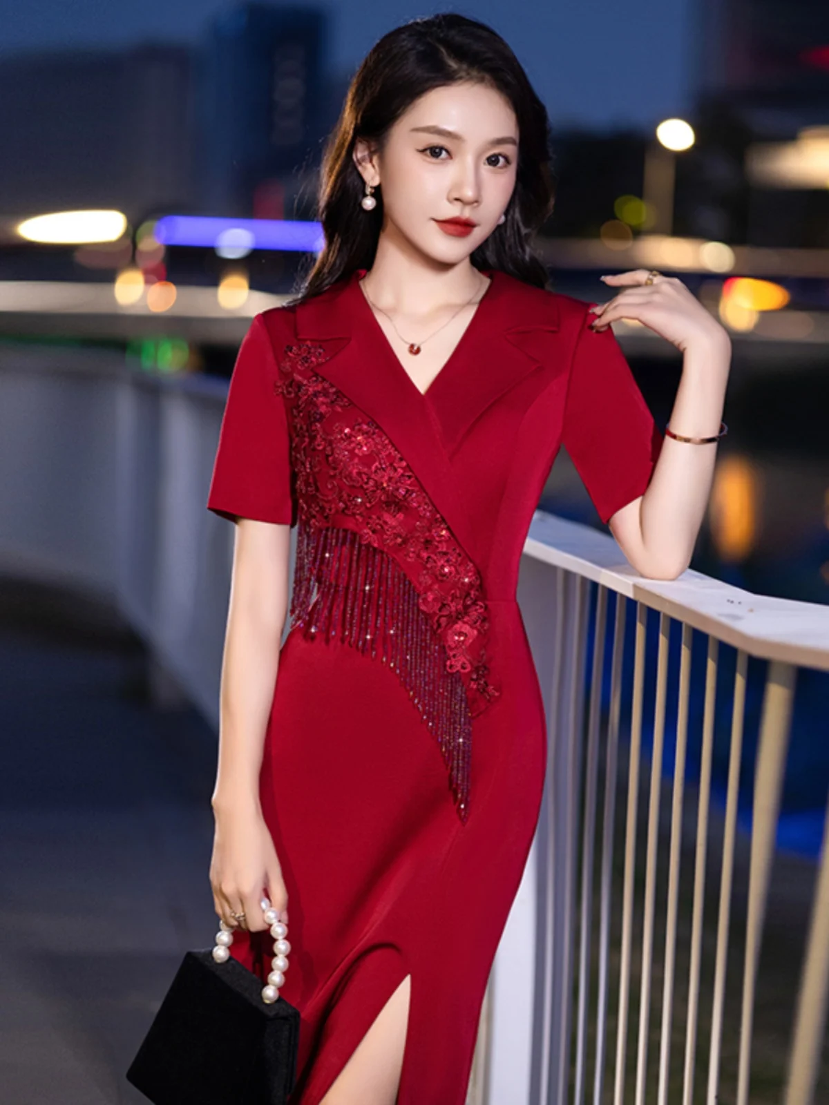 

Ele Wine Red Mother of the Bride Gown Women's Evening Dr Sli High-Quali Suitable for Various Ocns