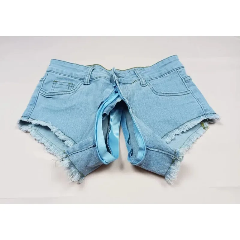 Outdoor Open Crotch Sex Pants Exotic Hotpants Women Boyfriend Ripped Jeans Peach Hip Denim Y2k Trousers Couple Casual Streetwear