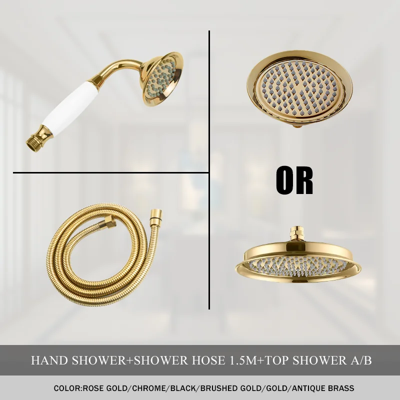 Imagem -04 - Antique Brass Rainfall Shower Head para Banheiro Chuveiro de Mão Chuveiro Acessório Ouro Rosa Dourado