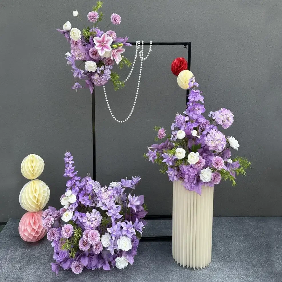 Artificial Flowers Runners Outdoor Wedding Decoration Rose Lily Hanging Flower Rows Welcome Sign Silk Flower Balls Home Decor